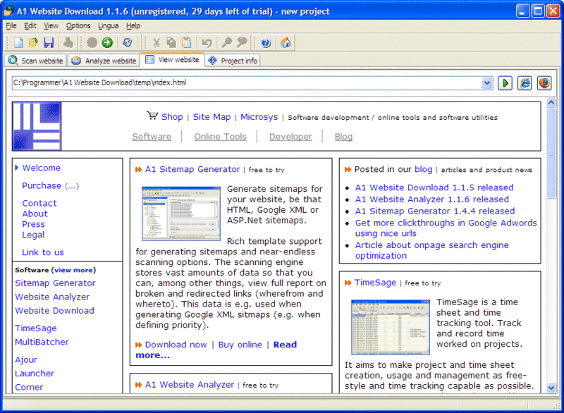 A1 Website Download Screenshot